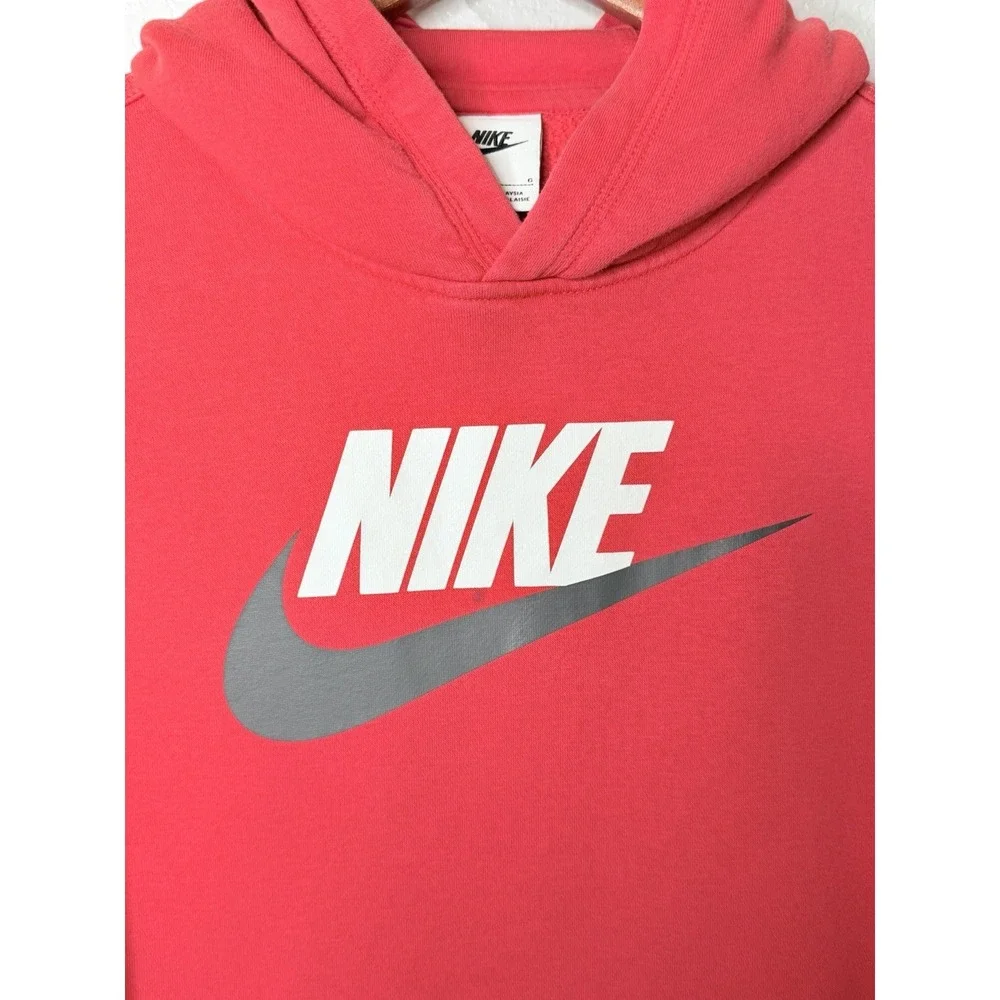 Nike Sportswear Boys Hoodie Large Red White Gray Swoosh Pullover CJ7861-657 READ